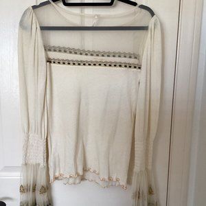 Free People Bell Sleeve Cream Color Top Size Small